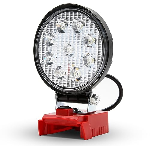 Lampada da lavoro a LED, 15-16 W, 2000 lm, portatile, con porta USB, alimentazione tramite batterie per Milwaukee 18 V agli ioni di litio M18