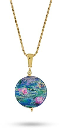 Venetiaurum - Collana con Pendente con Illustrazione Le Ninfee di Monet in Vetro Originale di Murano e Argento 925 - Gioiello made in Italy certificato