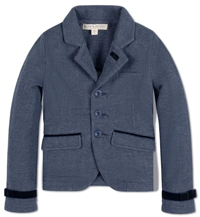 Hope & Henry Girls' Dressy Knit Jacquard Riding Blazer Made with Organic Cotton, 4, Navy Herringbone Fleece