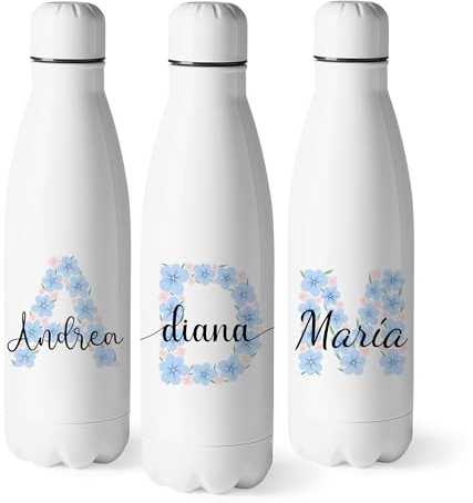 Zumo Digital Botella Térmica Personalizada con Nombre, Botella de Agua 500ml Acero Inoxidable con Iniciales de Doble Pared Sin BPA, Regalos Originales para Mujer (Modelo 1)