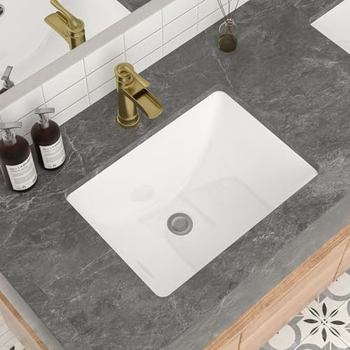 Mocoloo - Fregadero de baño empotrado, rectangular, de porcelana blanca, de 21 x 15 pulgadas, lavabo de 7.7 pulgadas de profundidad con desbordamiento, pequeño lavabo cuadrado montado debajo del