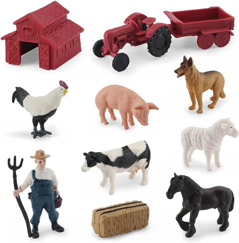 EKKONG 10Pcs Bauernhof Mini Dekoration, Tierfiguren Spielzeug aus Kunststoff für Kinder ab 3 Jahre