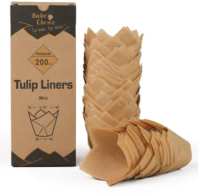 Pirottini per Muffin Carta Tulipano Mini,200 pezzi,Diametro Inferiore 3 cm,Carta Pergamena EU,Nordic Paper & Non Sbiancata Naturali, per Feste & Natale & San Valentino, Mini Taglia
