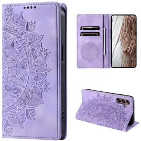 CoverKingz Handyhülle für Samsung Galaxy A55 5G - Handytasche mit Kartenfach Klapp Etui Cover - Handy Hülle klappbar Motiv Mandala Lila