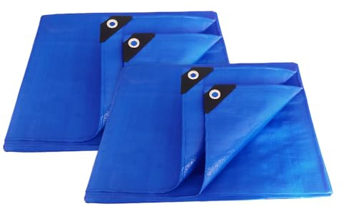 ANSIO Tarpaulin 3m x 3m Pack of 2 Water-resistant Tarp with Eyelets - Blue | Multipurpose Groundsheet, Cover for Camping, Garden, Storage, DIY Projects with UV Protection, Weatherproof & Frost-Resistant
