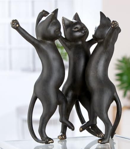GILDE Figur Gatto - Kunstharz, schwarz, metallische Optik, Katze, H: 30,5 cm, B: 26 cm, T: 21 cm - Deko, Skulptur, Wohnaccessoire, Geschenk