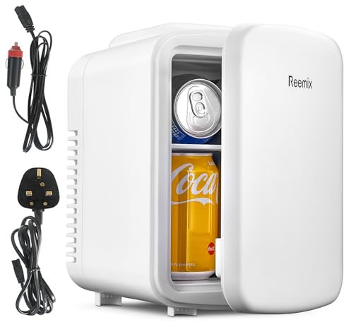 Mini Fridge 4 Litre, 6 Can Portable AC+DC Power Cooler & Warmer, Portable Small Fridge for Bedrooms, Cars, Offices; Skincare, Makeup, Cosmetics, Food (Pearlescent White, 4L)
