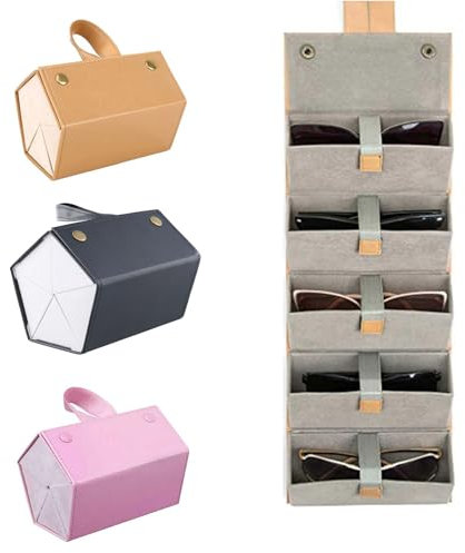 KANGQL Sunglasses Storage, Eyeglass Organiser Collector Glasses Storage Box 5slots PU Leather Holder Folding for Case