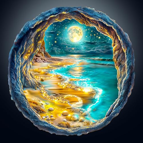 Wooden Puzzle for Adults-200PCS 3D Visual Effect Moonlight Beach Unique Shape Advanced Wooden Jigsaw Puzzle for Adult, Challenge Wood Jigsaw Puzzles,Best Gift,Home Decoration