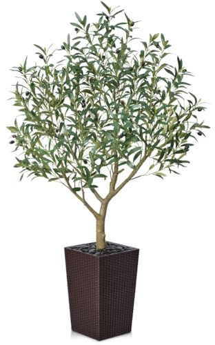 VeriNatural Olivenbaum Künstlich 150 cm - Künstliche Pflanzen Groß mit Seide Blättern & Früchten im Braun Topf- Kunstpflanze wie echt UV-beständig für Innen und Außen, Wohnzimmer, Balkon Deko, VN156