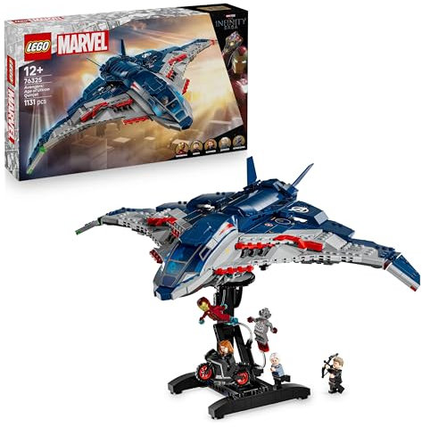 LEGO Marvel Avengers: Age of Ultron Quinjet - Super Hero Plane Toy with a Motorbike & 5 Minifigures incl. Iron Man, Black Widow & Ultron - Gift for 12+ Year Old Boys & Adult Fans - 76325