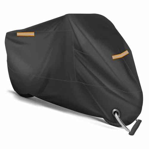 Housse Moto Étanche Anti-UV avec Cadenas de Sécurité - Bâche Moto Extensible à 3 Bandes Réfléchissantes Design Anti-Vent avec Cordon de Serrage pour Scooter/Moto Électrique