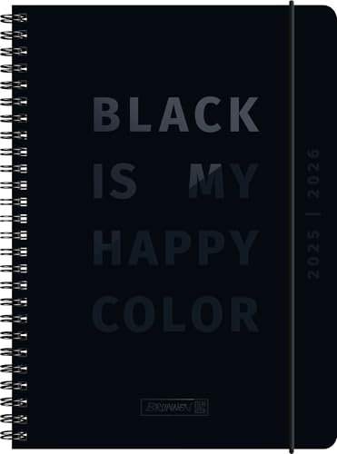 BRUNNEN Schülerkalender (2025/2026) Black, 2 Seiten = 1 Woche, A5, 208 Seiten, Papier-Einband, schwarz