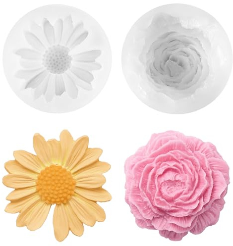 TZEKING 2 Stück Kerzen Silikonformen,Pfingstrose Kerzen Gießen Formen,Daisy Silicone Kerzenform,3D Silikonform Kerzen,Silikonformen Gießformen Kerzen Blumen,für DIY Handgefertigten