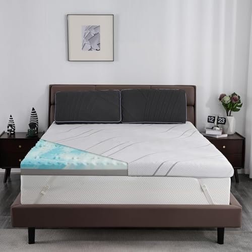 Firm Mattress Topper Queen Size 4 Inch with Ice Silk Cover, Premium Gel+Bamboo High Density Memory Foam Mattresses Topper, CertiPUR-US Firm/Extra Firm Egg Crate Bed Toppers for Pain Relief, 80x60