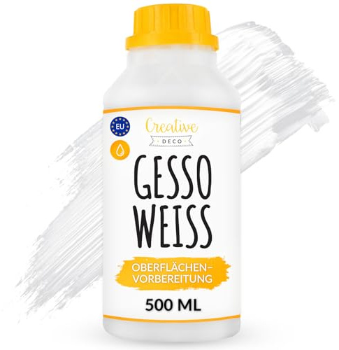Creative Deco Professionell Weiße Gesso | 500ml | Acryl-Farben oder Perfekte Grundierung für Malerei | Ideal Primer für Öl-Farben, Pouring, Decoupage, Finnabair, Malfarbe | Grundfarbe-n