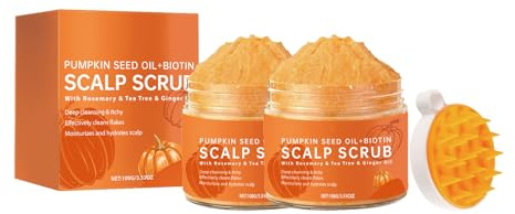 Lot de 2 exfoliants pour cuir chevelu à l'huile de citrouille, sans sulfate, pour démangeaisons du cuir chevelu et pellicules ainsi que pour éliminer les dépôts