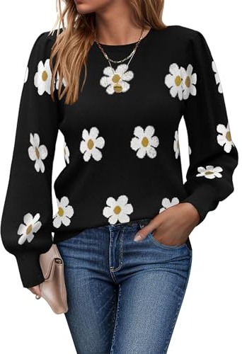 Zeagoo Jumpers for Women UK Crew Neck Sweaters Ladies Long Sleeve Knitted Pullovers Stretch Shirts Sweatshirts Puff Sleeves Tops Autumn Winter