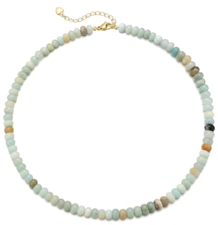 chorfla Beaded Gemstone Necklaces for Women, Bohemian Colored Choker Natural Stone Bead Decoration Summer Beach Handmade Jewelry Necklace (Amazonite)