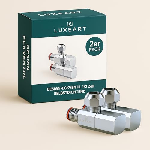 LUXEART Design- Eckventil – 2er Set | 1/2 Zoll, selbstdichtend, Schnellverschluss mit 1/4 Drehung | Hochwertiges Absperrventil für Bad & Küche