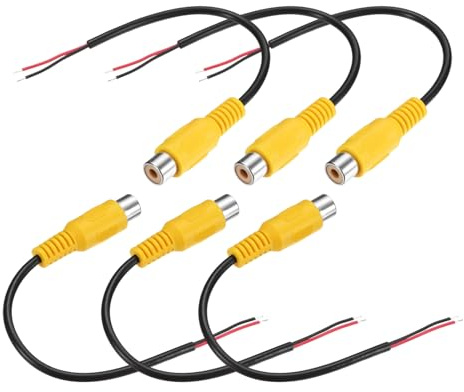 M METERXITY 6-Pack RCA to Speaker Wire Adapter, 5.9 Inch/0.15 m RCA Female Plug Jack to Bare Wire Connector Adapter for AV Receiver/Amplifier/TV [Yellow] Repairing Speaker Cords