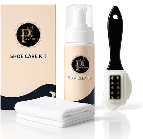 Parahon Mini Shoe Cleaning Kit – Suede & Nubuck Cleaner Foam (150ml) 4-Sided Brush & Microfiber Towel | Natural Coconut & Lemon | Deep Clean for Leather, Suede, Mesh & Fabric - Suede cleaner