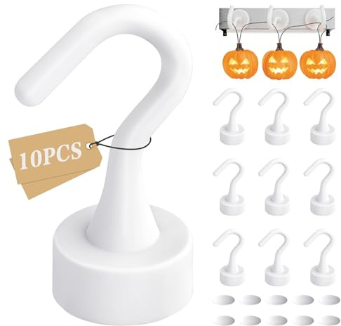 10 Stück Weiß Magnethaken, Generisch Magnethaken aus Kunststoff, Magnetische Haken mit Selbstklebender Metallstreifen Mini Weiß Kleiderhaken Haken für Küche Badezimmer Schlafzimmer Garage Schließfäche