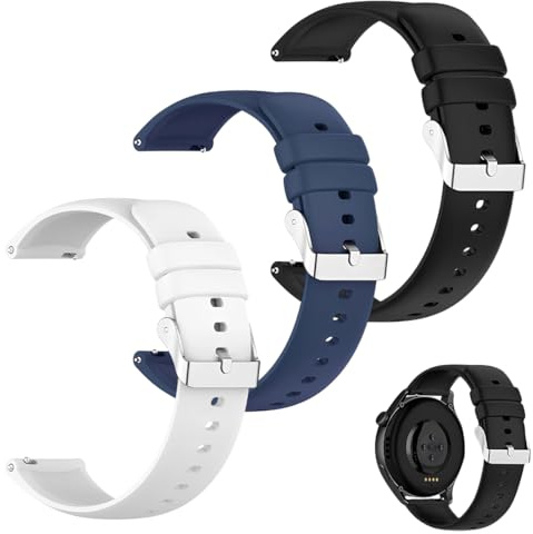YIPFEN 3 Pezzi Cinturini di Ricambio in Silicone, Cinturino 22mm con Rilascio Rapido, Accessori per Orologi, Cinturino Smartwatch (Nero, Bianco, Blu Scuro)