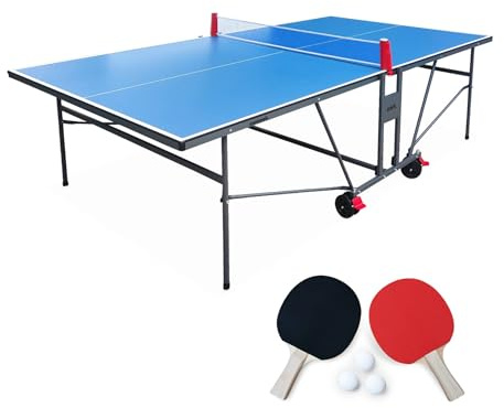Alice's Garden - Table de ping Pong Indoor Bleue - Table Pliable avec 2 Raquettes et 3 balles. pour Utilisation intérieure. Sport Tennis de Table