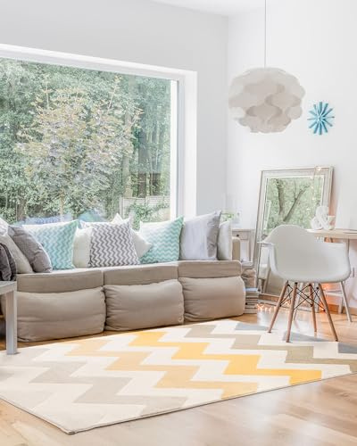 benuta Pop Teppich Dessert - Gelb 140x200 cm - Kunstfaser - Rechteckig & im Style: Zickzack, Hygge & Cozy, Minimalistisch, Scandi - Pflegeleicht für Wohnzimmer Schlafzimmer