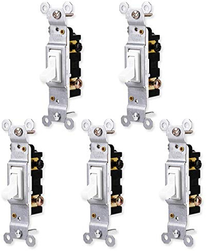 GE Switch, White, Grounding Toggle 5 Pack, Single Pole, in Wall On/Off Fan & Light Replacement, 15 Amp, for Home, Office & Kitchen, UL Listed, Wallplate not Included, 44034