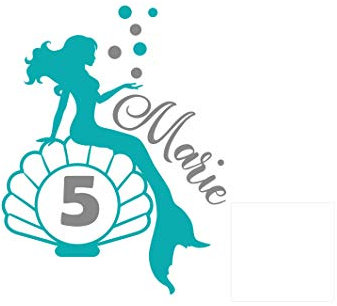Bügelbild Geburtstag Aufbügler Meerjungfrau Mermaid mit Zahl und Namen in Flex, Glitzer, Flock, Effekt in Wunschgröße