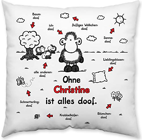 Sheepworld Kissen »Ohne … ist Alles doof.« mit Wunschnamen, weiß, personalisiert