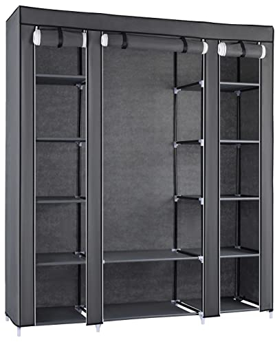 Ribelli Kleiderschrank Stoffschrank mit 12 Fächer und Kleiderstange, ca. 175 x 150 x 45 cm, Faltschrank aus Vile, Schrank für Schlafzimmer, Wohnzimmer, Ankleidezimmer, Grau