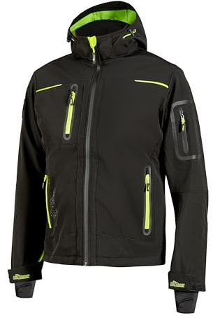 U-Power SPACE, Giacca Softshell, con Cappuccio Staccabile, Tasche Ampie, Full Zip, Antivento, Impermeabile, Tessuto Resistente, Confortevole (BLACK CARBON - S)