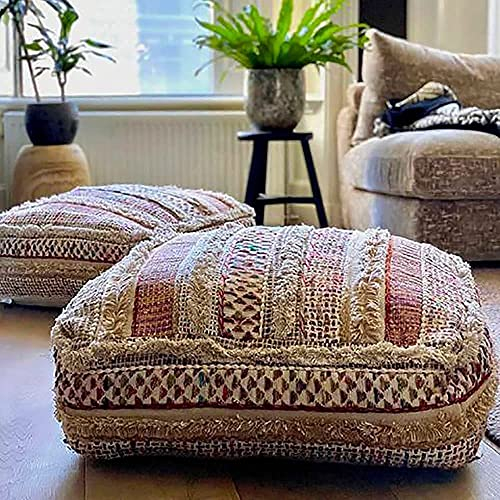 Böhmischer Bodenkissen - Mischung aus Reiner Wolle und Baumwolle - Füllstoff Nicht im Lieferumfang enthalten - 60x20cm - Puff Ottomane Handarbeits-Patchwork mit Handarbeit Pouf Pouffe