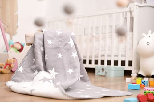 KOLTER Babydecke Sternchen Wolldecke Pucktuch aus 100% Bio-Baumwolle vegan (Titangrau)