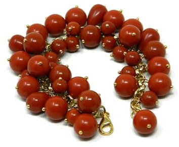 DodiGioielli Bracciale Charms con Palline e Gocce in Pasta di Corallo Rosso Sardegna, Catena Alluminio Dorato, Chiusura Argento 925 Placcato Oro, 20 cm, Made in Italy