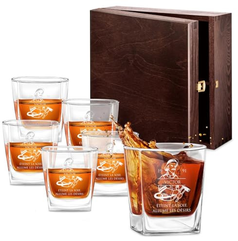 Maverton Ensemble de 6 Verres à Whisky pour lui, Cadeau Homme | Verres classique pour connaisseurs, Gravure au Laser sur chaque Verre a Whisky 250 ml, Cadeau Personnalisé pour homme, Truffe