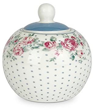ISABELLE ROSE Azucarero JULIA Shabby chic porcelana blanca y celeste 9xØ9,5cm