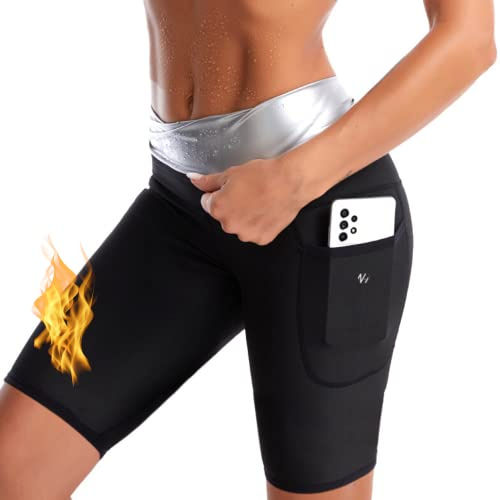 Nano Hertz Combinaison de sauna Short de sauna Pantalon de sport Pantalons Minceur Poches latérales Pantalon de Course Chaud Thermo Sweat Pantalon de Sueur, Pantalon de jogging pour femme et fille,