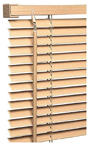 PVC wood grain Effect Venetian Blinds - 90cm x 150cm - Natural Colour - Window Curtains - Child Safe Pull Cords - Included All Fittings