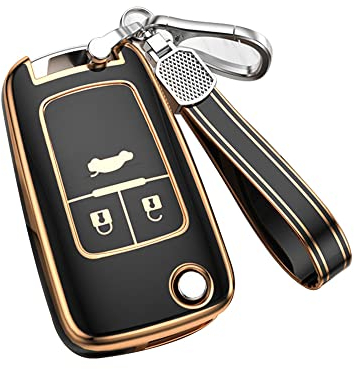 KUNIO Autoschlüssel Hülle Cover Passt für Opel Astra J Corsa GT Insignia Karl Zafira Mokka Passt für Chevrolet Orlando Cruze Aveo TPU Klapp Schlüsselanhänger 3 Tasten Schwarz