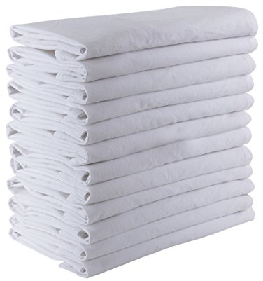Flour Sack Cloth Napkins - Set of 16, 100% Cotton Reusable Dinner, Luncheon & Cocktail Napkins - White, 12x12 Inch