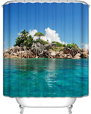 EHOMERY Duschvorhangbeschwere Duschrollo Für Badewanne Ohne Bohren Inseln Duschvorhang Dicker Stoff Duschrollo Zum Klemmen Polyester Rostfreie Ösen Und 12 Hakenringe, 160X180Cm