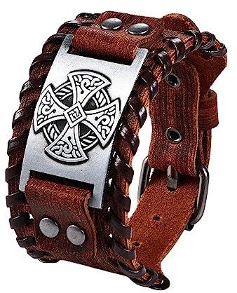 Cupimatch Herren Leder Armband Breites Wickelarmband Geflochten Fleschtarmband Armreif Seil Jungen Länge Verstellbar, Braun Schwarz