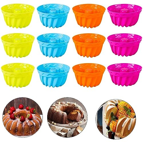 Mini gugelhupfform silikon - 12 Stück kleine kuchenform - 4 Farben backform gugelhupf für DIY Backen Kuchen Dessert Schokolade Pudding Gelee