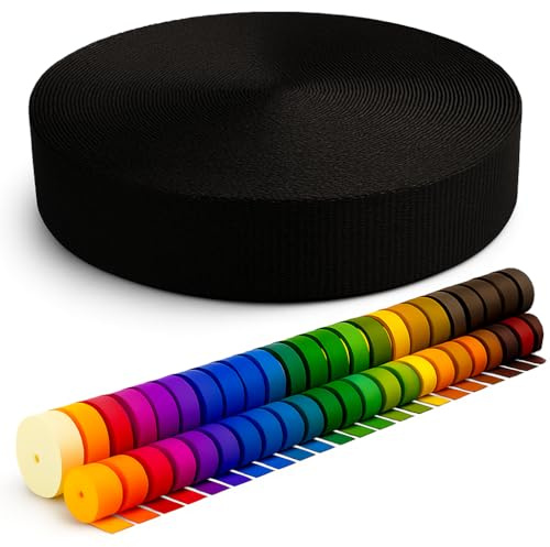KBBB Gurtband 2m 5m 10m 50m lang – 50 Farben Breiten: 10mm 15mm 20mm 25mm 30mm 40mm 50mm Taschengurt aus Polypropylen, ideal für DIY-Projekte & Handarbeiten 580 Schwarz 30mm x 5m
