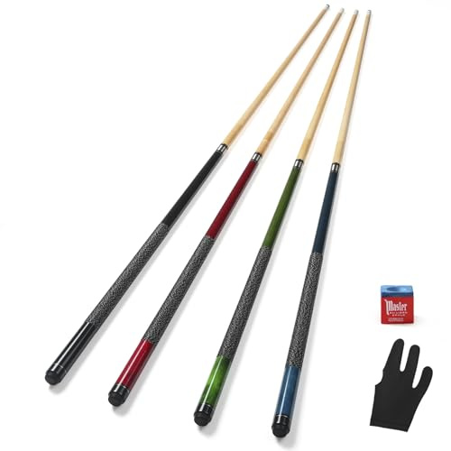 ASMPCUE Pool Queue, 58 Zoll Billard Queue Kanadischer Ahornholz Pool Cue 13mm Spitzen für Professionelle Billardspieler, 1/2 Maple Queue Sticks für Billard Tisch Sport (Einfarbig-4er Set)