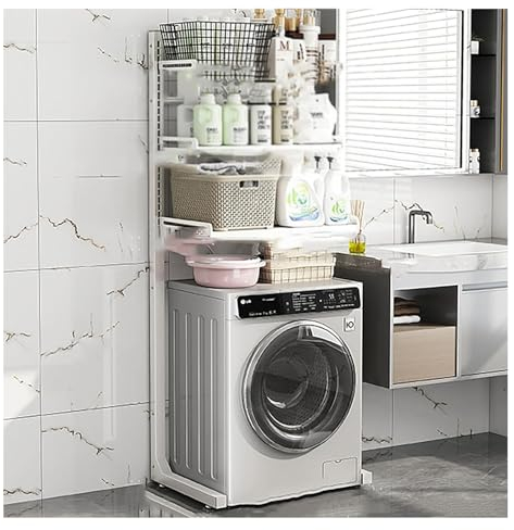 RCJCQSR Support de Rangement pour Machine a Laver a 3 Couches, unité d'étagères idéale comme Dessus de Machine à Laver, WC, sèche-Linge, Meuble Peu encombrant,(Color:Blanc)